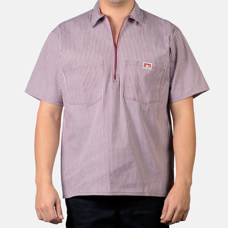 Short Sleeve Striped 1/2 Zip Shirt