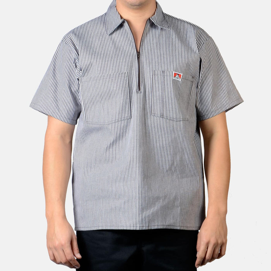 Short Sleeve Striped 1/2 Zip Shirt