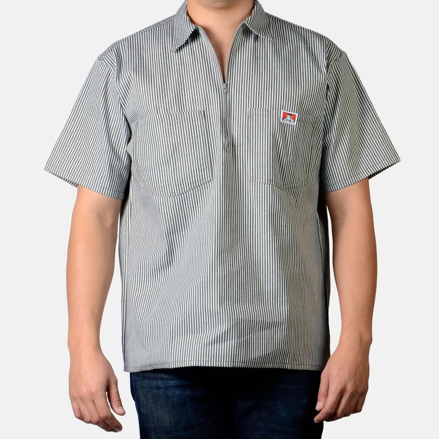 Short Sleeve Striped 1/2 Zip Shirt