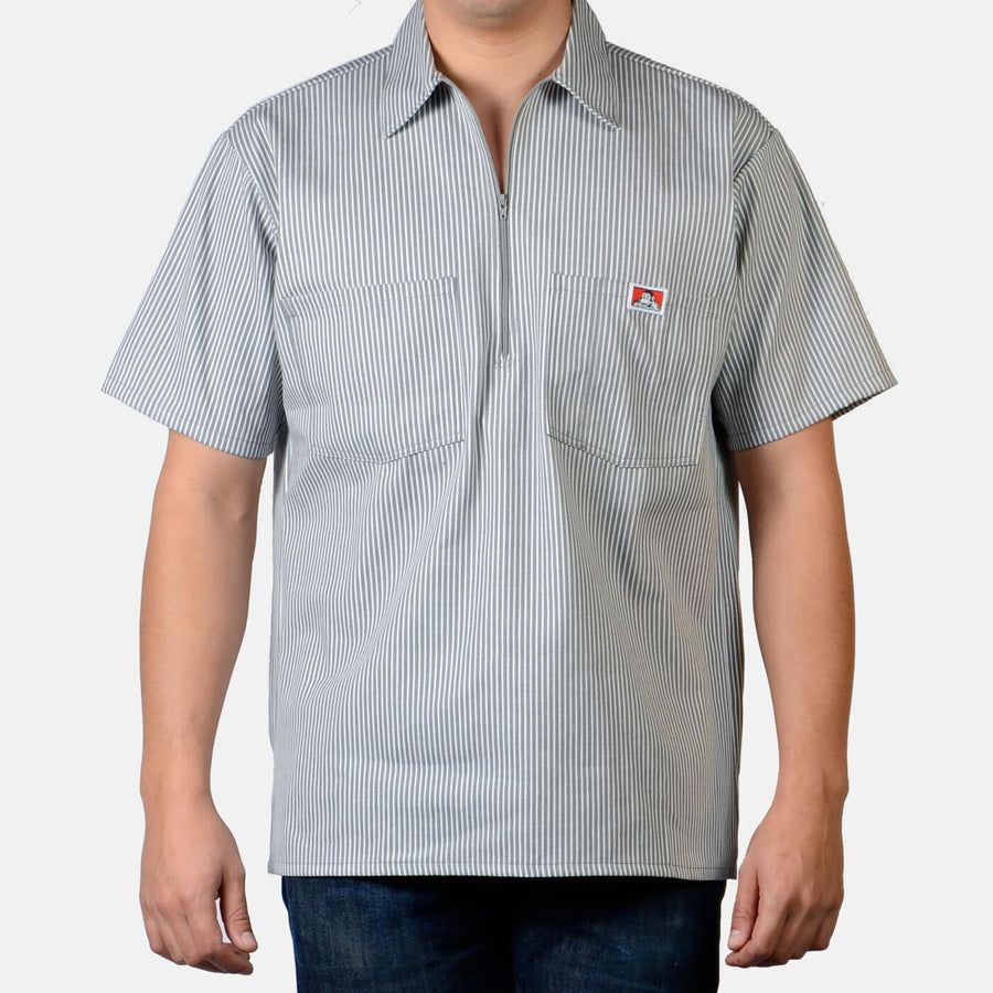 Short Sleeve Striped 1/2 Zip Shirt