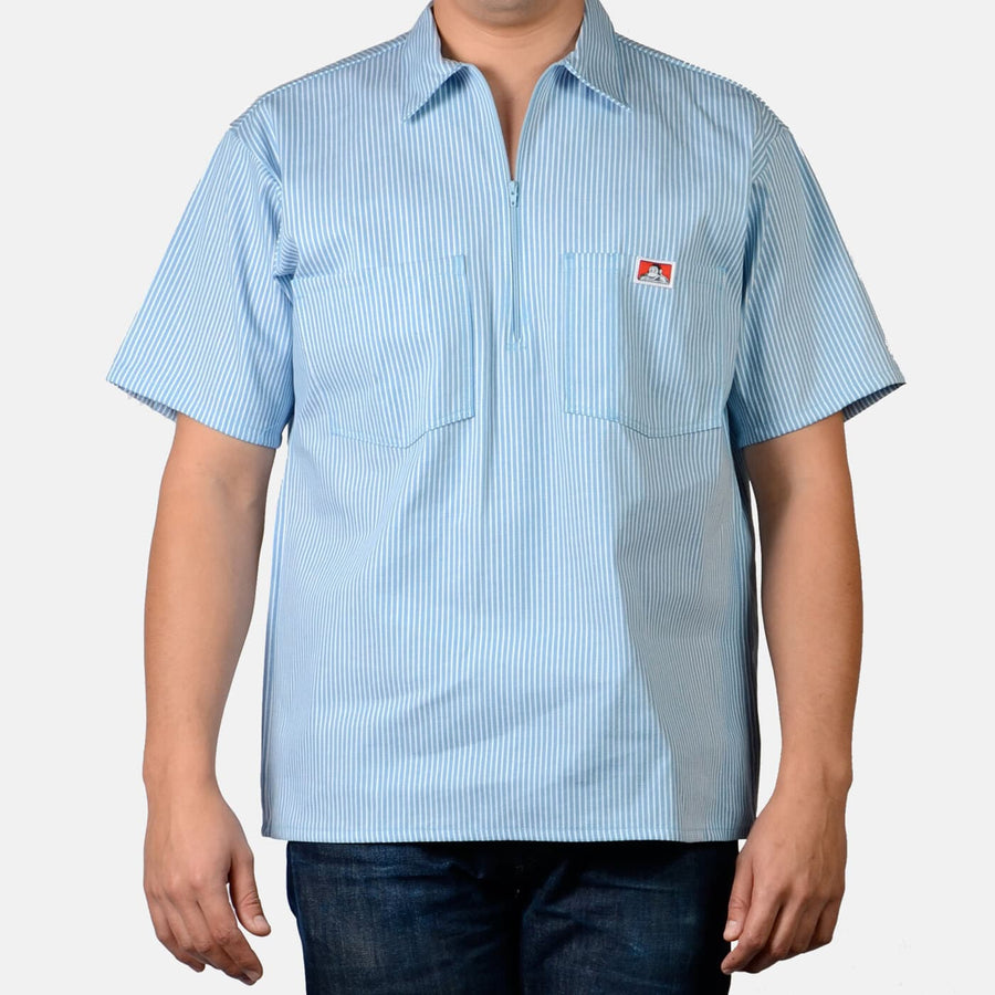 Short Sleeve Striped 1/2 Zip Shirt