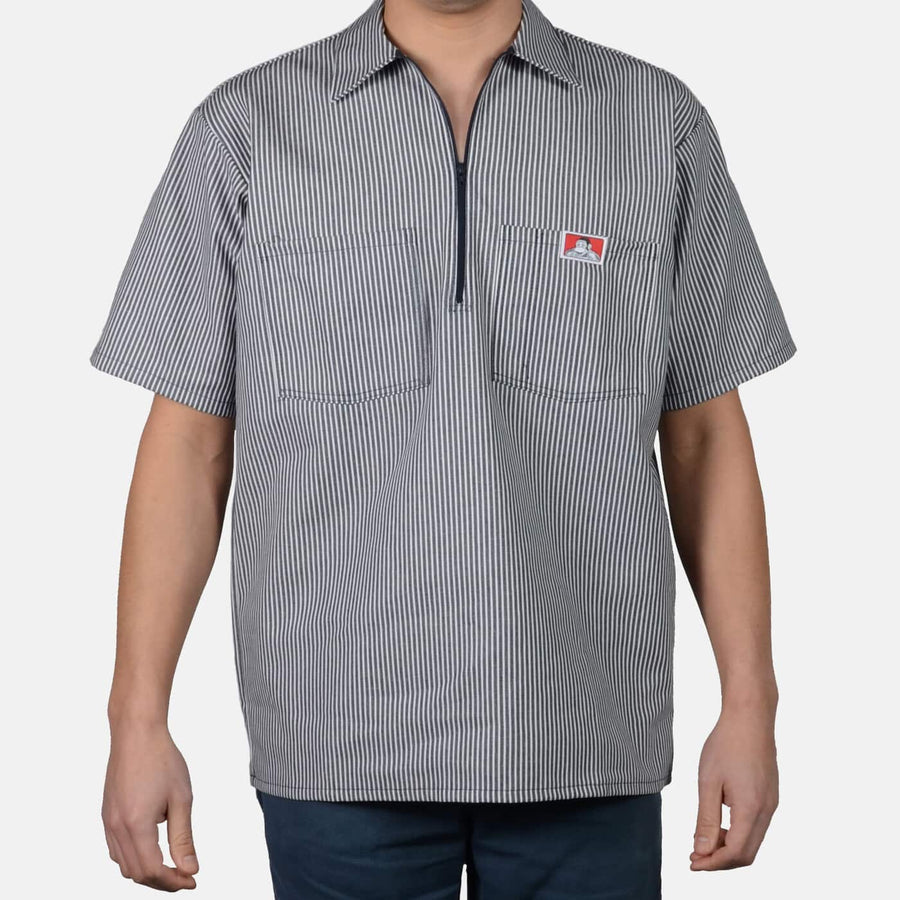 Short Sleeve Striped 1/2 Zip Shirt