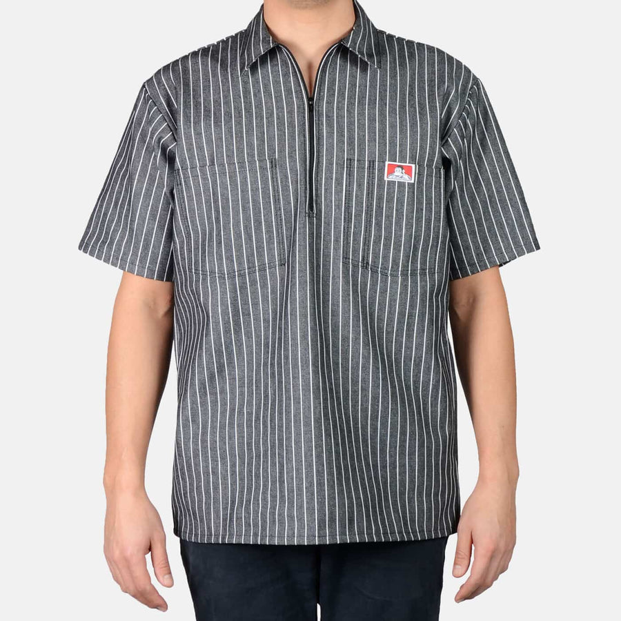 Short Sleeve Striped 1/2 Zip Shirt