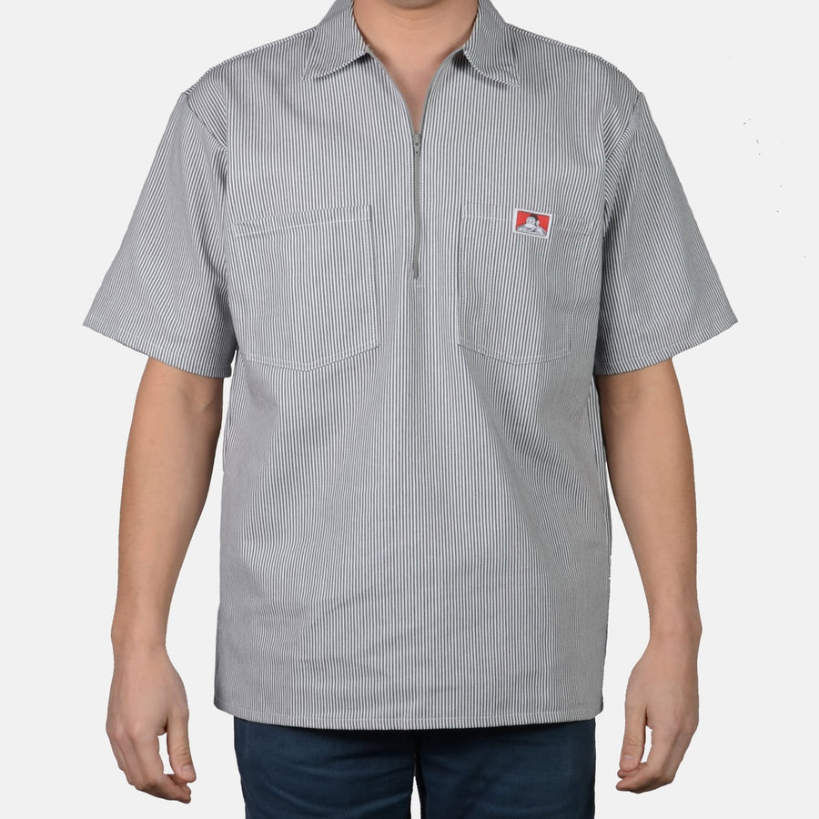 Short Sleeve Striped 1/2 Zip Shirt